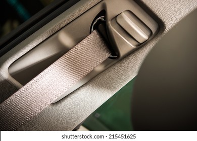 Car Seat Belt Not In Use. Seat Belt Closeup. Modern Car Safety Feature.