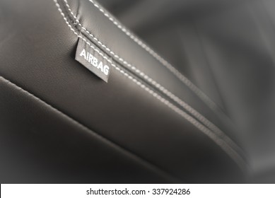 Car Seat Side Airbag Label On Luxury Leather - Increased Safety In A Car - Health Protection  