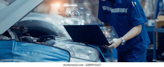 car service maintenance and digital technology interface icons.  - Shutterstock ID 2280951627