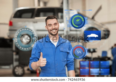 Image, Stock Photo Auto mechanic working in garage. Repair service.