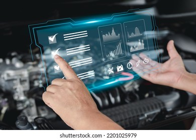 Car service technology on virtual screen concept, Service staff check and  analysis system of car in service work and use smart checklist online Record and store information via the Internet. - Powered by Shutterstock