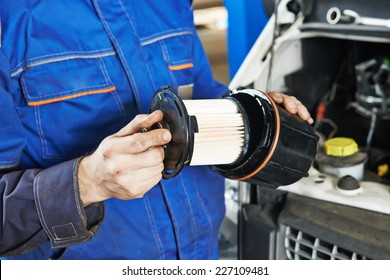 Car Servicing, Replacing Of Motor Oil Or Fuel Filter