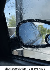 Car side mirror and raindrops