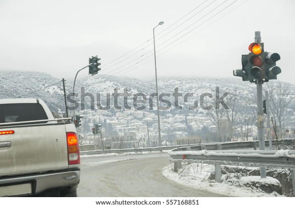 car snow traffic lights\
winter