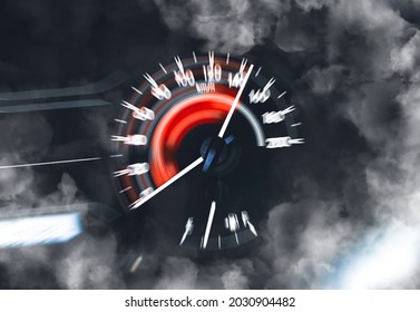 Car speedometer high performance and indicator sweeping to high power speed and smoke,double exposure automotive concept