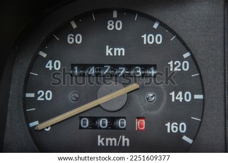 
Car speedometer of the old sample close-up.