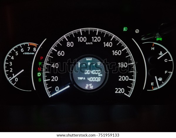 Car\
speedometer panel. View at night on the panel.\
