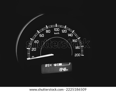 Car speedometer with patrol level indicator and digital clock 
