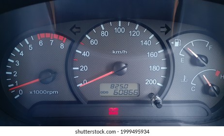 Car Speedometer. This Object Provides Information On Speed, Gasoline, Engine Temperature And Vehicle Mileage. This Speedometer Is Still In Analog Form, Not Digital