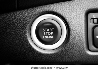 Car Start Button On The Panel - Black And White