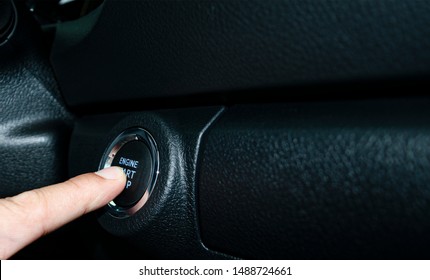 Car Start Stop System With Finger Pressing The Button, Horizontal Image