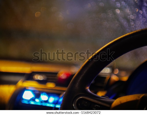 Car Steering Wheel Blur Blue Light Stock Photo Edit Now