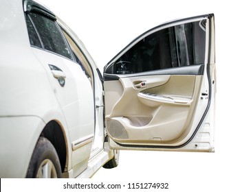 Car Stoped With Open Door Isolated On White Background 