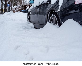 Car Stuck In The Ditch After Winter Chaos
