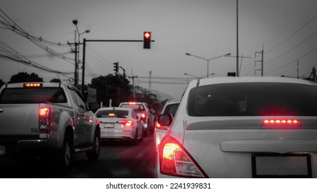 The car is stuck on the road at the red light intersection. - Powered by Shutterstock