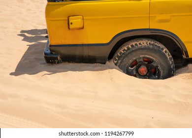 Car Stuck In Sand Dunes. 