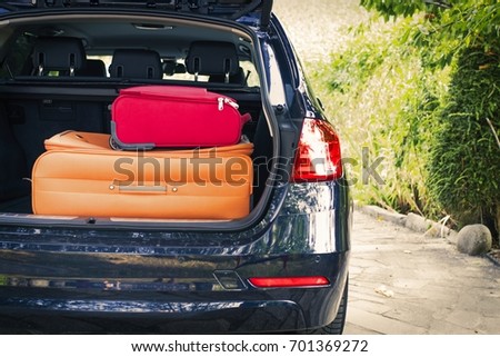 car with suitcases, travel and luggage