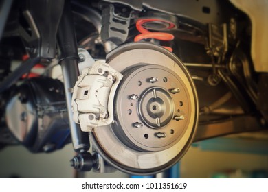 Car suspension with disc brake.Close up. - Shutterstock ID 1011351619