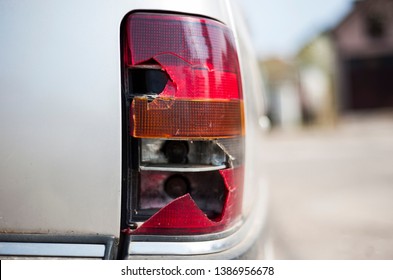 Car tail light has broken from accident