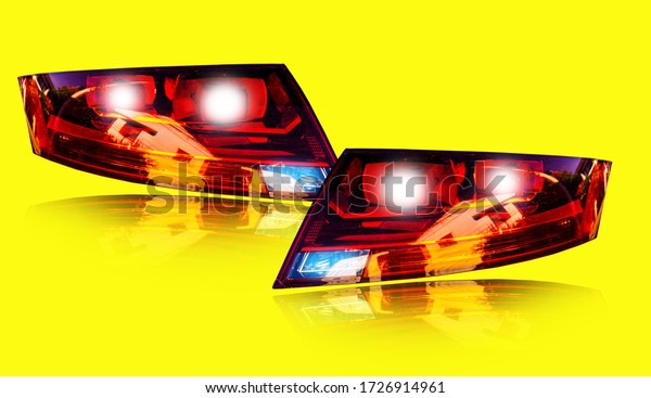 Car tail light led\
sensor system separate technology in the background shadow\
reflection cut out\
clipingpart