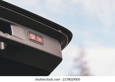 Car Tailgate Detail. Closing Button. Luxury Car. Back Door.