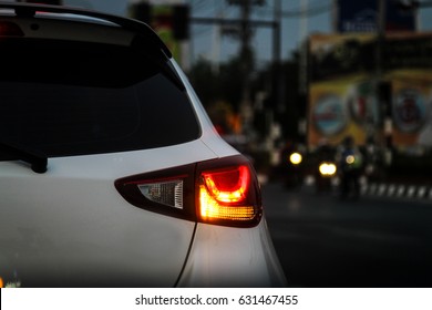 Car taillight at night
