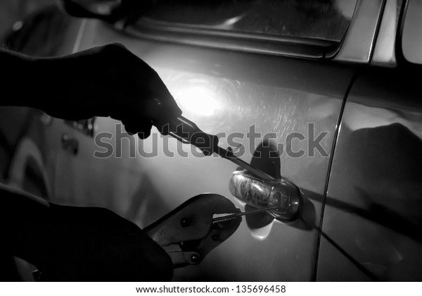 Car Thief Shot Male Using Tool Stock Photo Edit Now