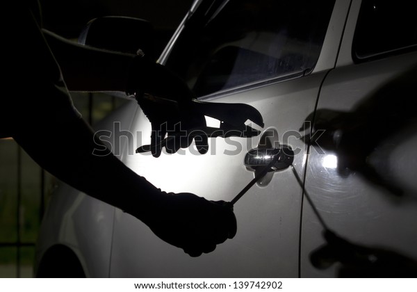 Car Thief Shot Male Using Tool Stock Photo Edit Now