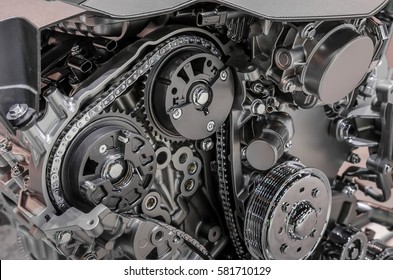 Car Timing Chain In Cutaway Engine