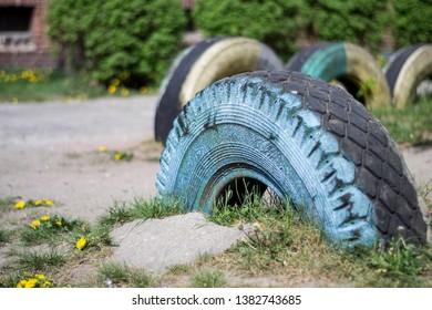 Car Tire Half Digged Painted