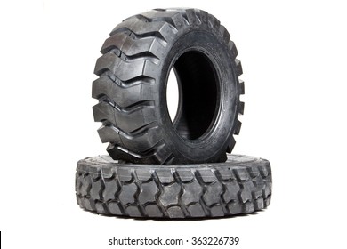 Car Tire Isolated On White Background. Truck Tire Isolated. Dump Tire Isolated.