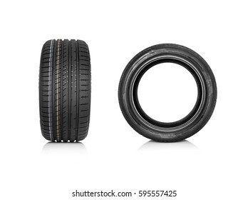 Car tire isolated on white background. Summer new car tyre.