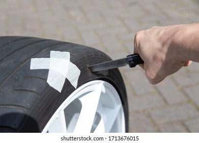 Car Tire Smash With Knife Stuck In Mature