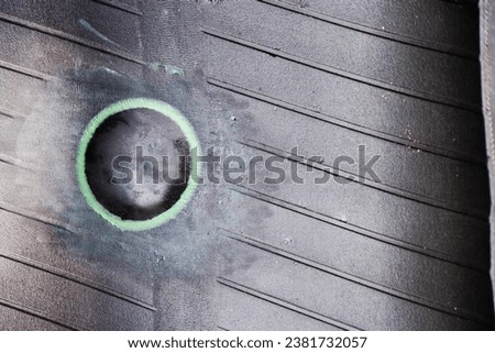 car tire surface inside with car tire patch close up