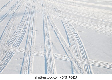 Car Tire Track In Snow