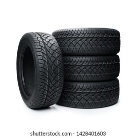 Car Tires Isolated On White Background. Summer Car Tires