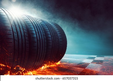 Car Tires Stand On A Road