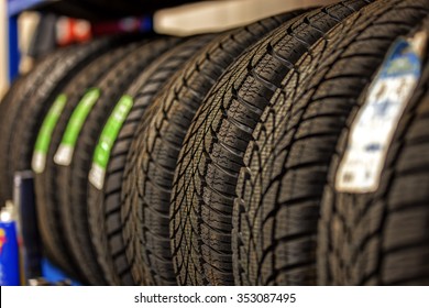 Car Tires At Warehouse In Tire Store