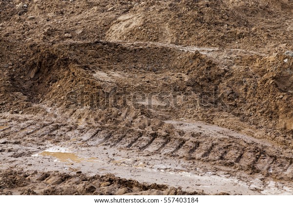 Car tracks in the\
mud