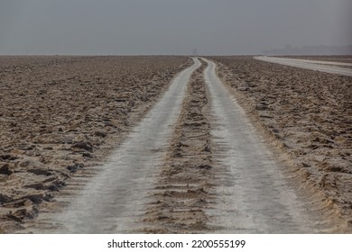 Car Tracks In Salt Flats In The Danakil Depression, Ethiopia