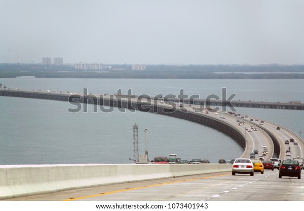 car traffic on the Sunshine Skyway Bridge, Tampa\
, Florida