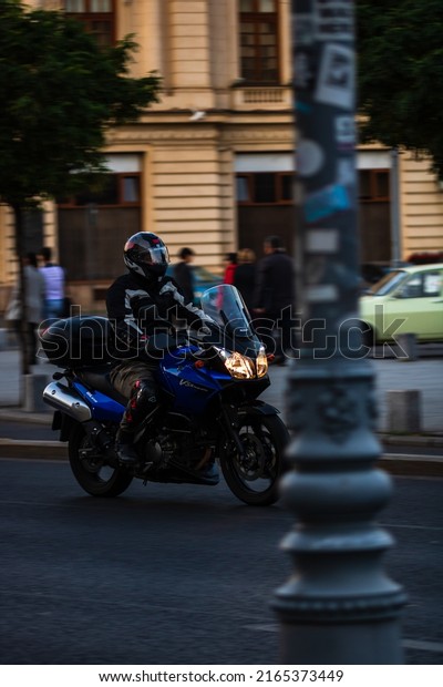 Car traffic,\
pollution, traffic jam in the morning and evening in the capital\
city of Bucharest, Romania,\
2022