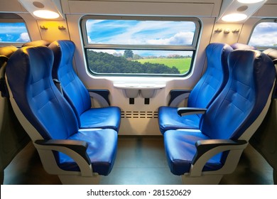 Car Of The Train Of The Long-distance Message With A Beautiful View From The Window