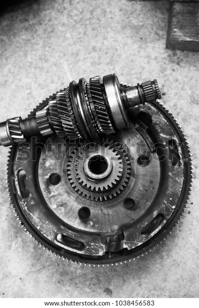 Car transmission\
gear parts black and white