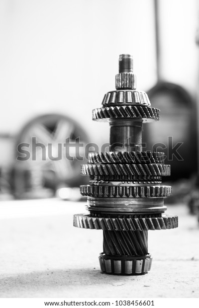 Car transmission\
gear parts black and white