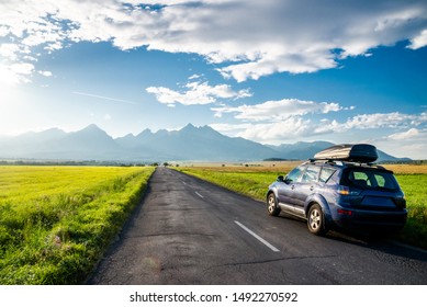 car for traveling with a mountain road. Slovakia