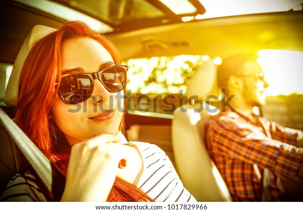 Car\
trip and people in car. Free space for your text.\
