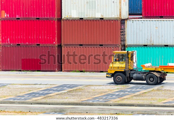 Car truck with cargo Container for
transportation, logistic import export concept
