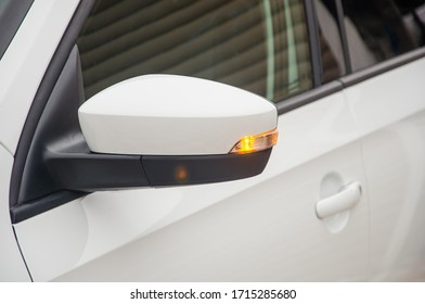 Car Turn Signal Light. Light Indicator Of Turn Of The Car On A Rear-view Mirror