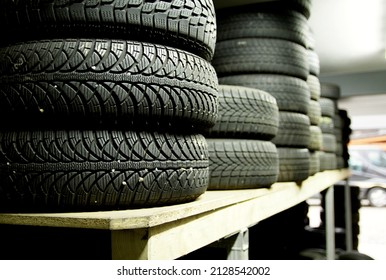 car tyres in a garage stock photo